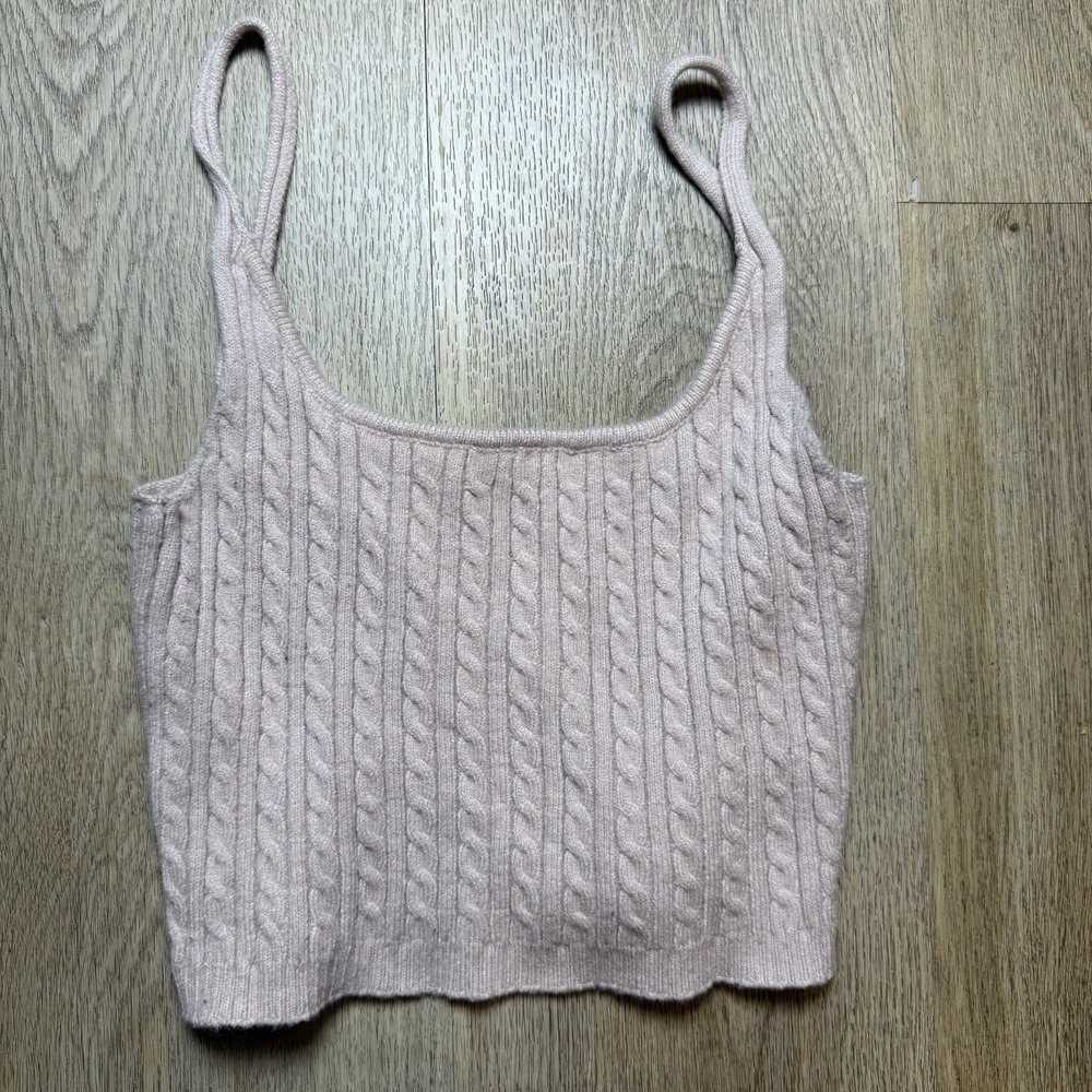 Chelsea & Violet Chunky Cable Knit Cami Tank Top Cropped Top Womens S Pink